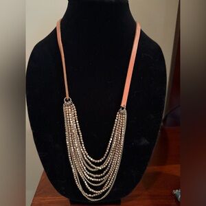 Elegant Multi-Strand Leather and Gold Toned Beads Necklace